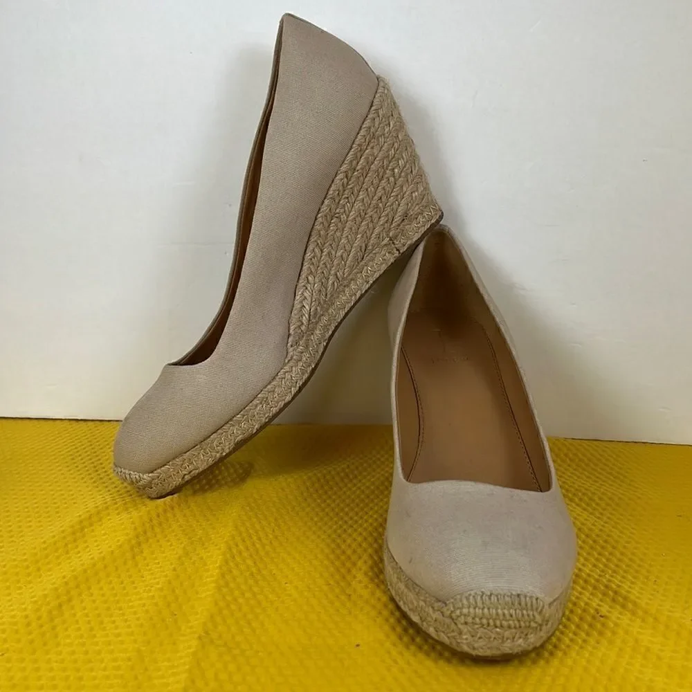 J Crew Canvas Espadrille Wedges Natural Beige 10.5